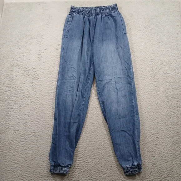 Naked Wardrobe Denim Jogger Pants Medium Wash Elastic Waist Size Medium EUC - Picture 2 of 12